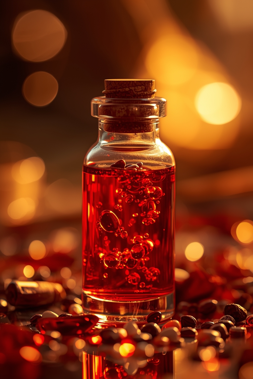 lucid-origin_a_cinematic_photo_of_Macro_shot_of_Barbatimão_bark_and_red_botanical_extracts_i-0